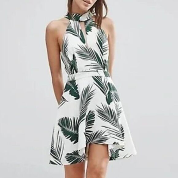 C/Meo Collective Witness Fit Flare Dress NWT Palm Leaf Print size Medium Halter - Picture 1 of 14
